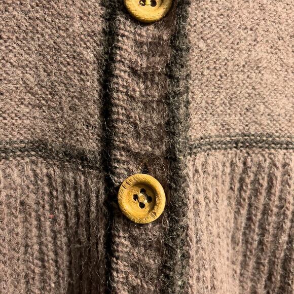 Vintage Gil Aimbez Genre Sweater Medium Hoodie Knit Cardigan Brown Wood Wool - Picture 3 of 6